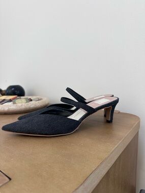 Dolce Vita Denim Pointed Toe Kitten Heel Mules